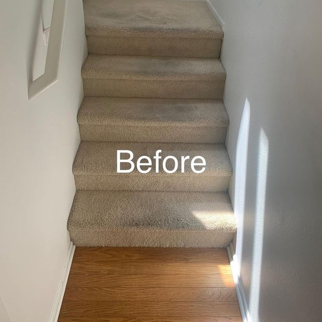 Before: carpeted staircase